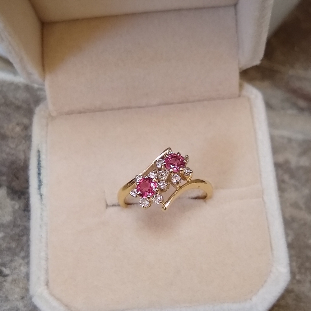 GENUINE 14K Gold Ruby Diamond Ring Solid 14K Gold